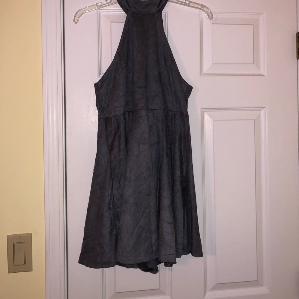 Grey high neck dress. Back laced.